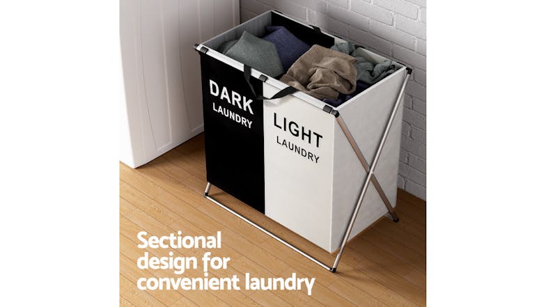 Artiss Colour Sort Dual Compartment Laundry Hamper - Dark/Light