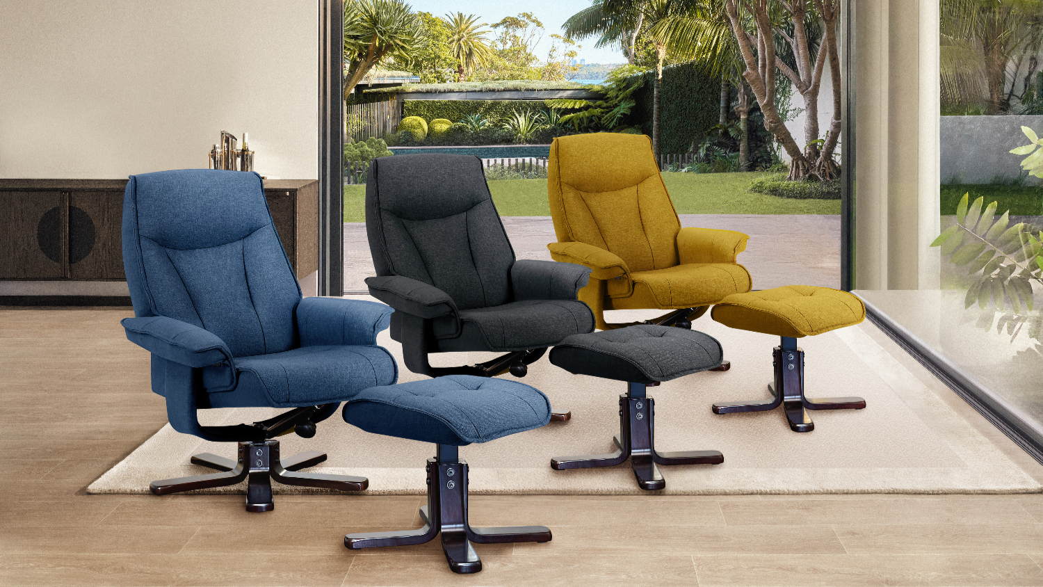 Locarno Fabric Recliner Chair and Footstool