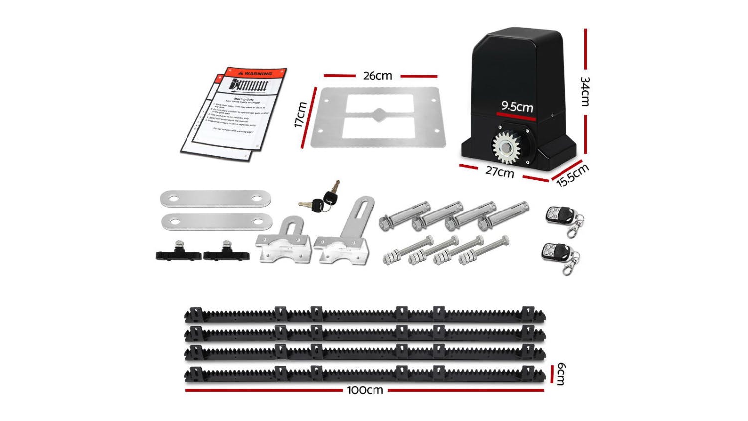 Lockmaster Electronic Sliding Gate Opener Kit with Rails 1000kg 4m