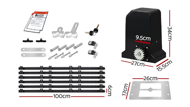 Lockmaster Electronic Sliding Gate Opener Kit with Rails 1000kg 6m