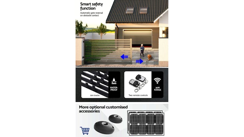 Lockmaster Electronic Sliding Gate Opener Kit with Rails 1000kg 6m