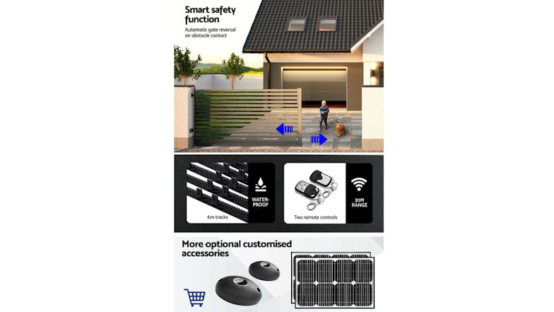 Lockmaster Electronic Sliding Gate Opener Kit with Rails 1800kg 6m