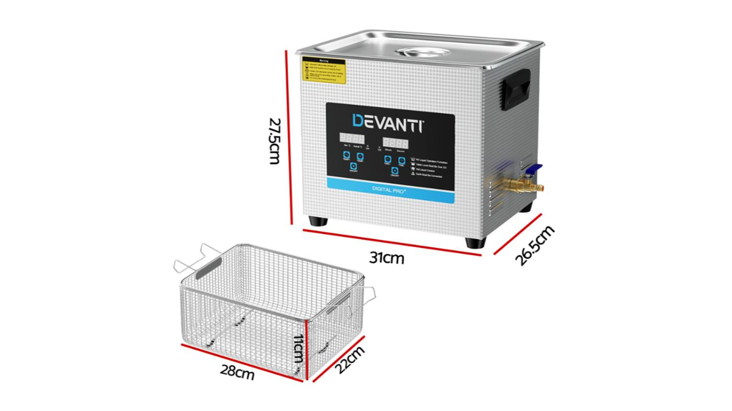 Devanti Ultrasonic Jewellery Cleaner with Heating Element 10L 240W