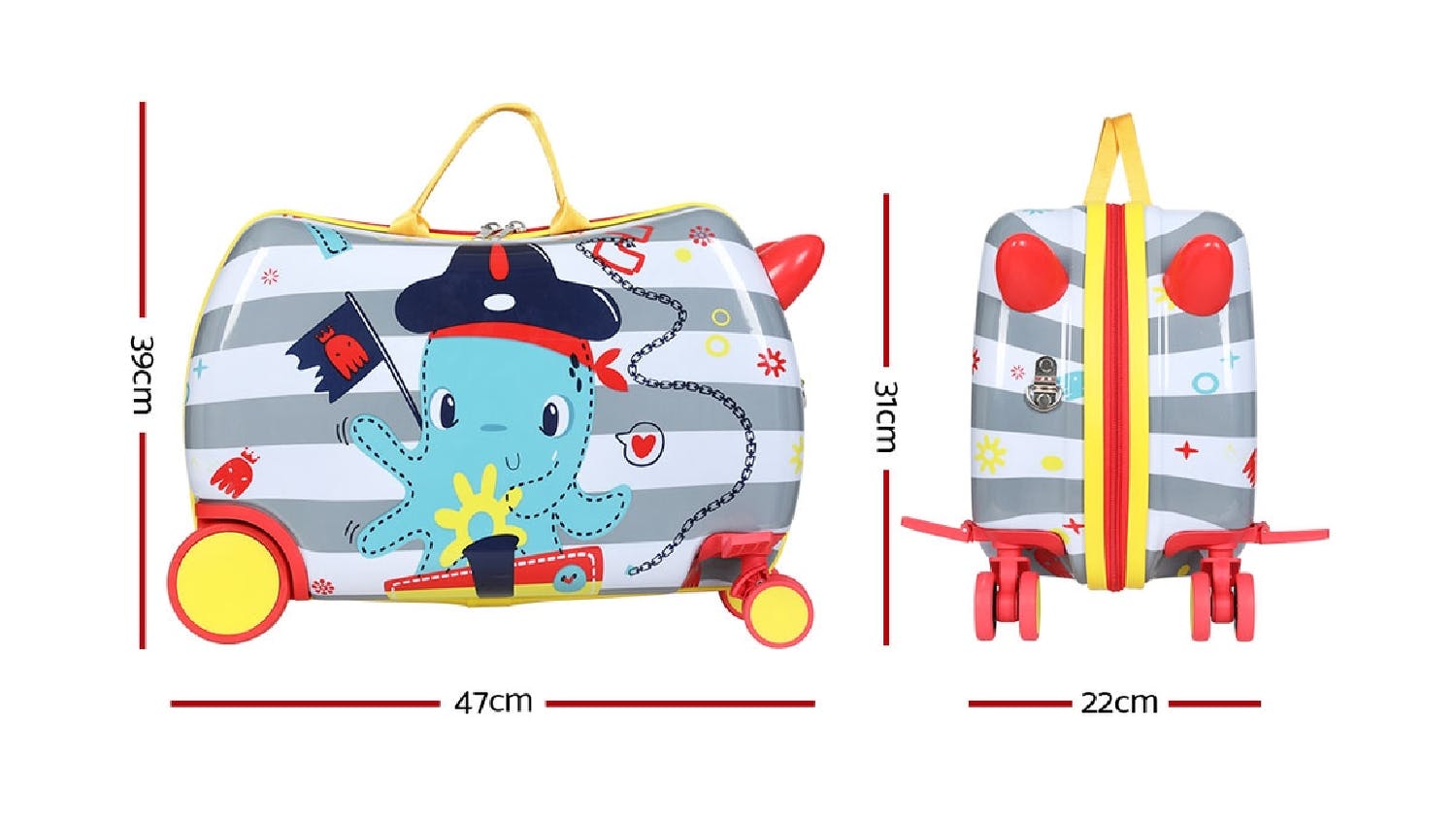 Wanderlite Kids' Ride-On Luggage with Wheels 43cm - Octo-Pirate