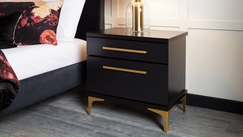 Aza King Single 2 Piece Bedside Bedroom Suite - Gold