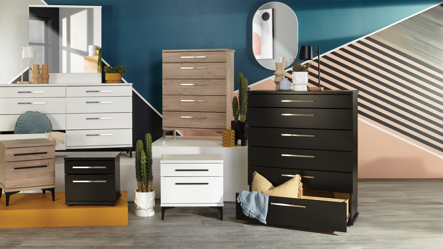 Aza King Single 2 Piece Bedside Bedroom Suite - Black 480W