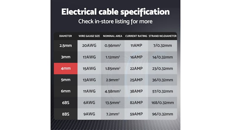 Giantz Twin Core Dual Sheath Electrical Cable 4mm x 10m