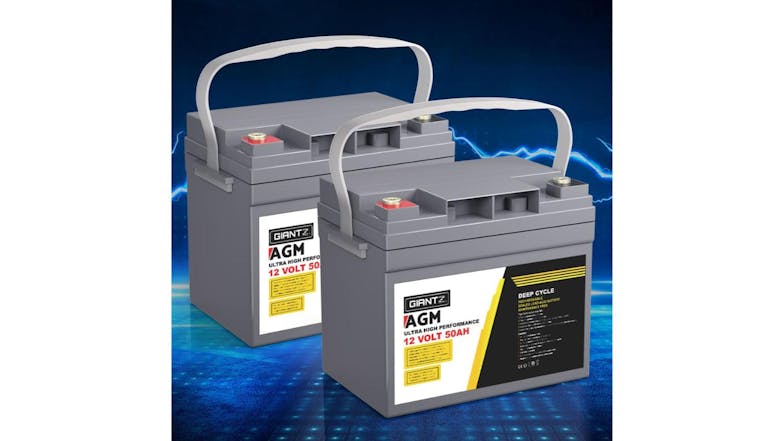 Giantz AGM Rechargeable Deep Cycle Lead-Acid Battery 12V 50AH 2pcs.