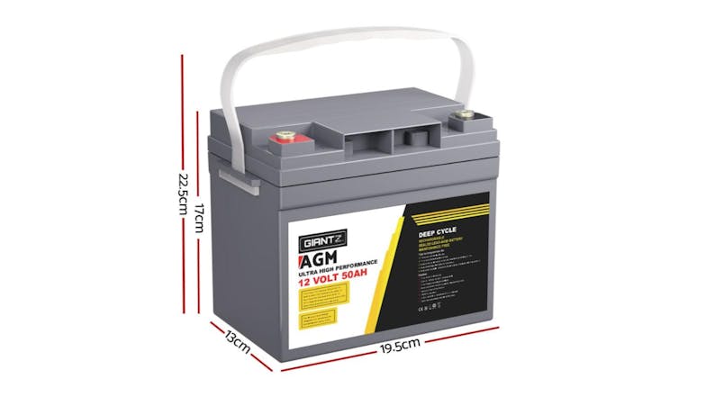 Giantz AGM Rechargeable Deep Cycle Lead-Acid Battery 12V 50AH 2pcs.