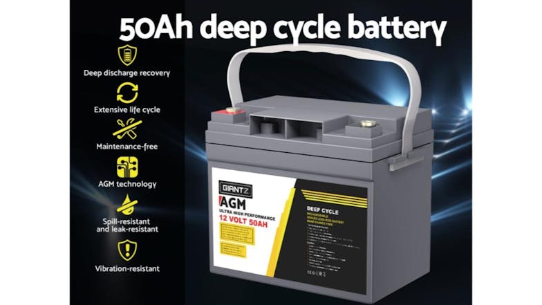 Giantz AGM Rechargeable Deep Cycle Lead-Acid Battery 12V 50AH 2pcs.