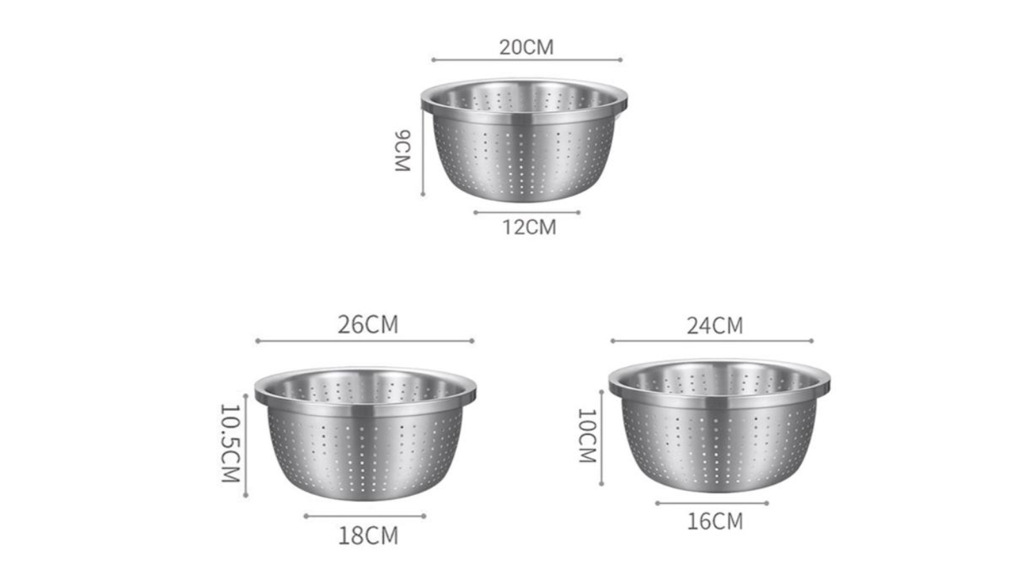 SOGA Stainless Steel Collander Set 2pcs. - 20, 24, 26cm