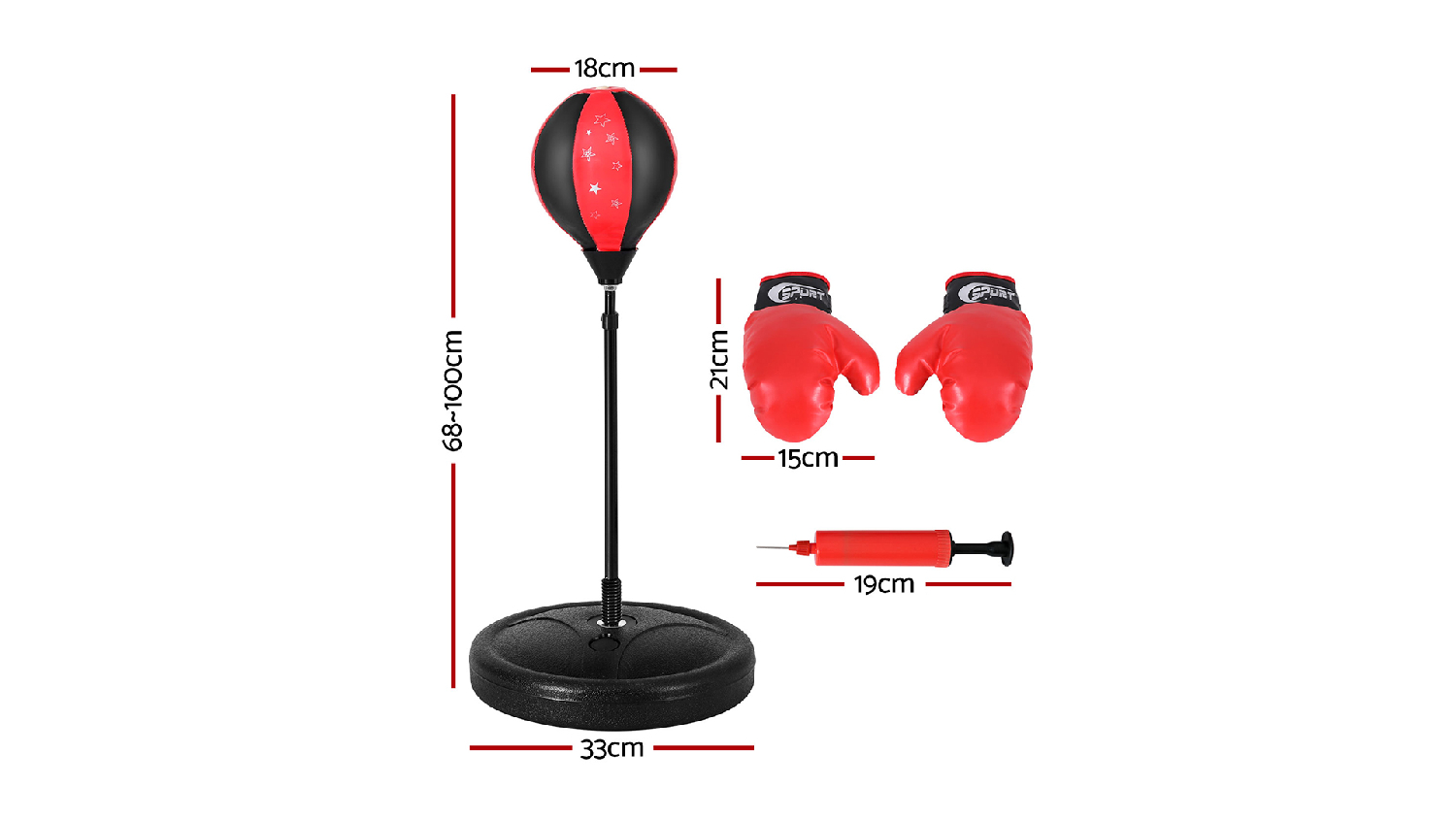 Everfit Boxing Speed Bag Stand Starter Kit with Gloves, Air Pump - Red