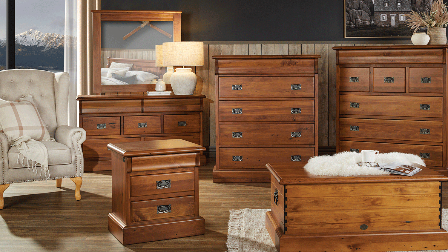 Clevedon Super King 3 Piece Bedside Bedroom Suite Harvey Norman New