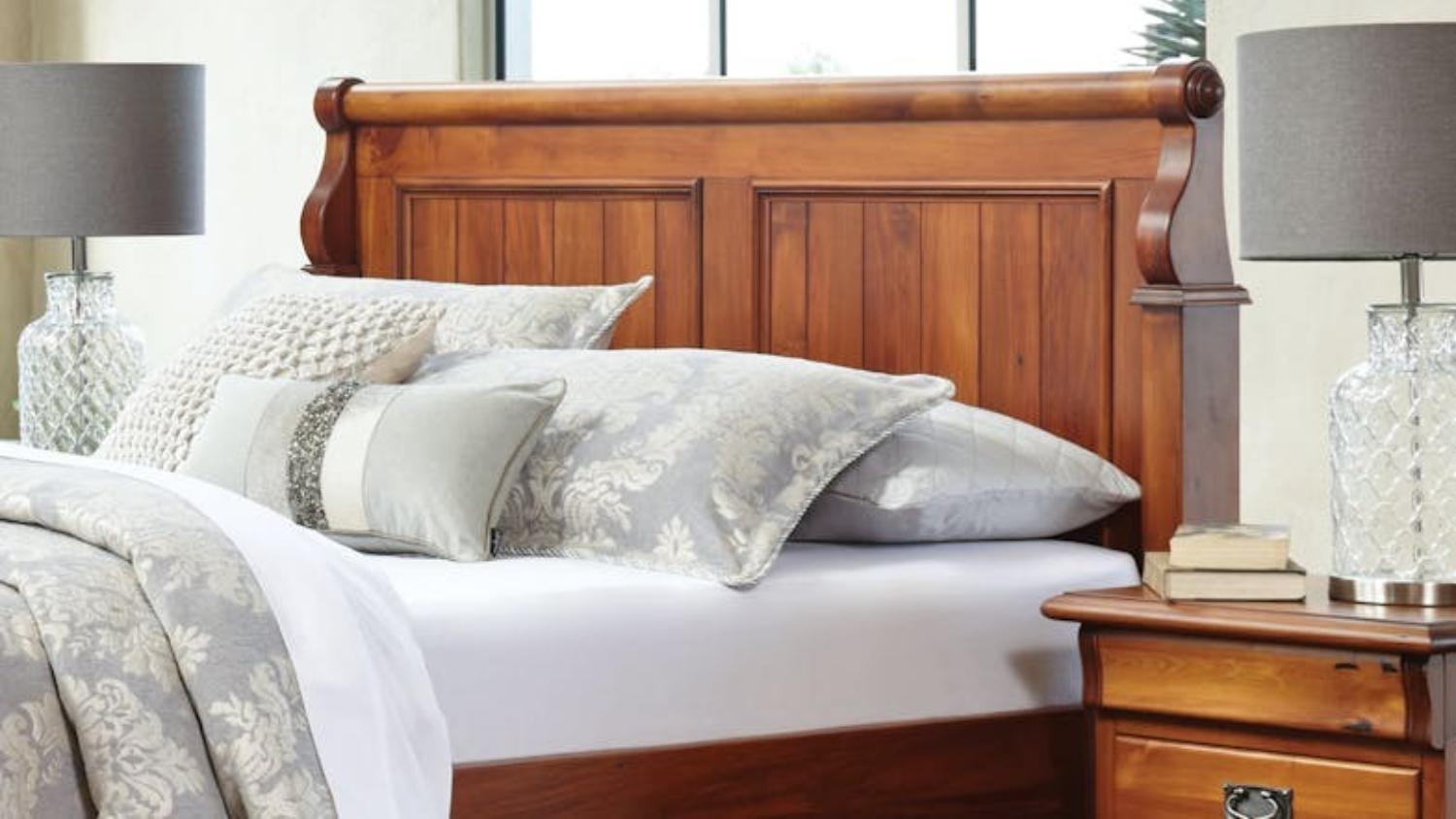 Clevedon Queen 3 Piece Bedside Bedroom Suite Tall Harvey Norman New