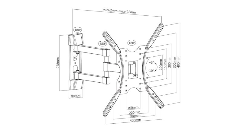 One 23" to 60" Universal TV Mountable Wall Bracket with Full Motion - Black (OMA4402-AU)