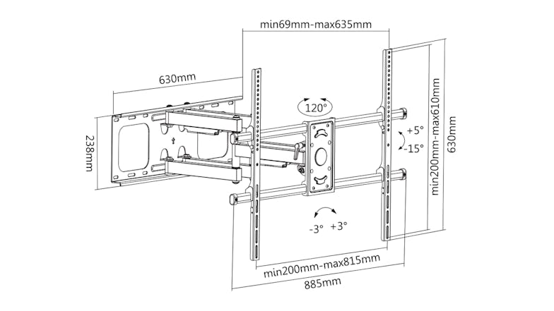 One 50" to 95" Universal TV Mountable Wall Bracket with Full Motion- Black (OMA8601-AU)