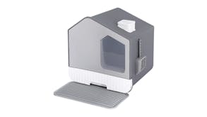 i.Pet Covered Cat Litter Tray with Vent, Swinging Door - Grey House