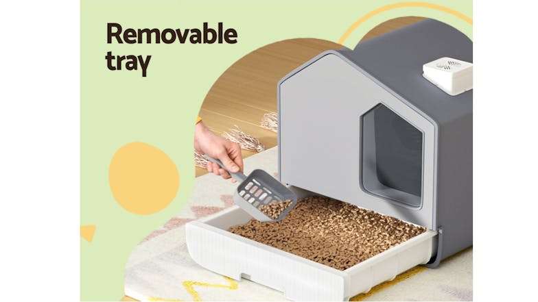 i.Pet Covered Cat Litter Tray with Vent, Swinging Door - Grey House