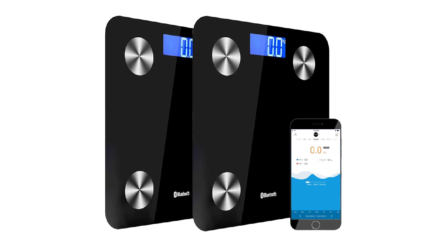 SOGA LCD Bluetooth Wireless Digital Body Fat Scales with Profile Memory, App Connectivity 2pcs. - Black