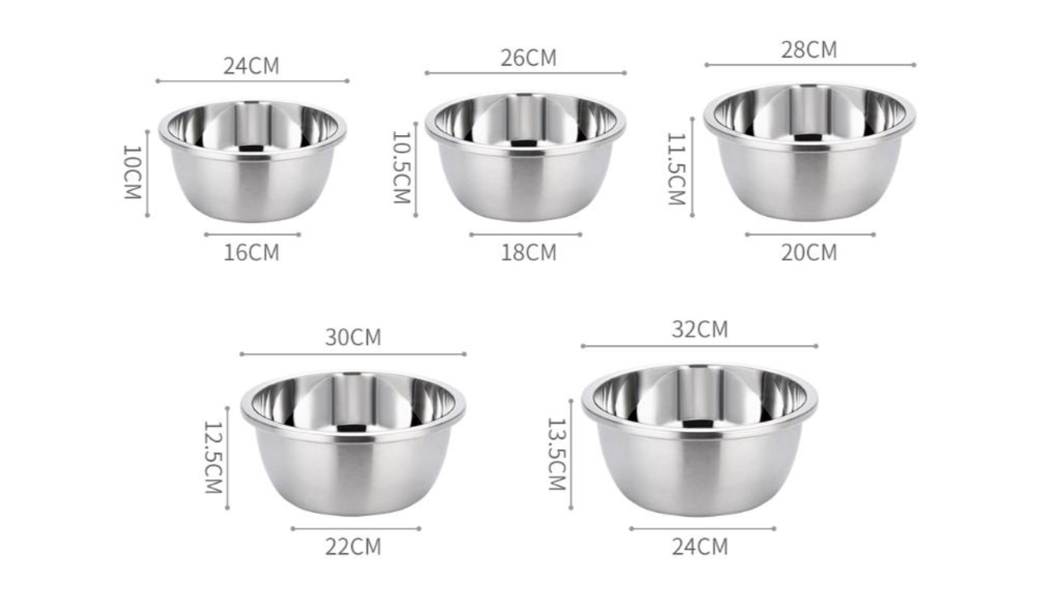 SOGA Stainless Steel Mixing Bowl Set 5pcs. - Silver