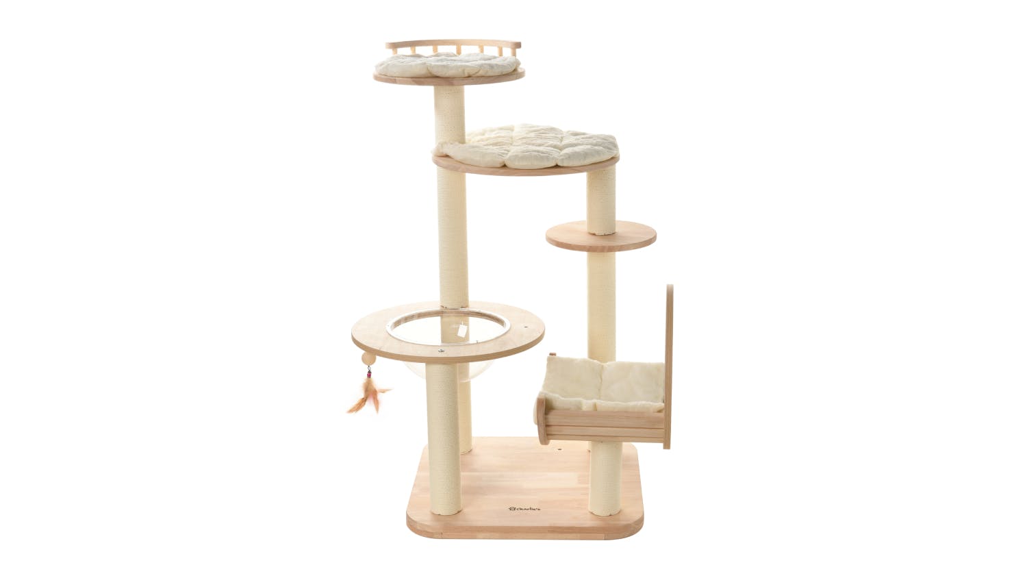 Charlie's "Galaxy" Wooden Five Tier Cat Scratcher & Tree with Cubby, Bed 146cm - Cream