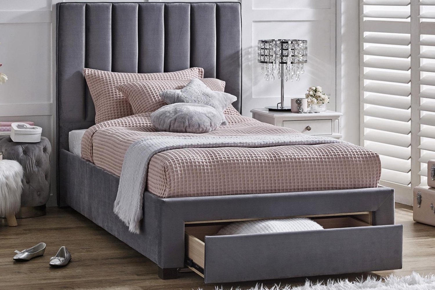 Melina King Single Bed Frame with 1 Drawer Base Harvey Norman New Zealand