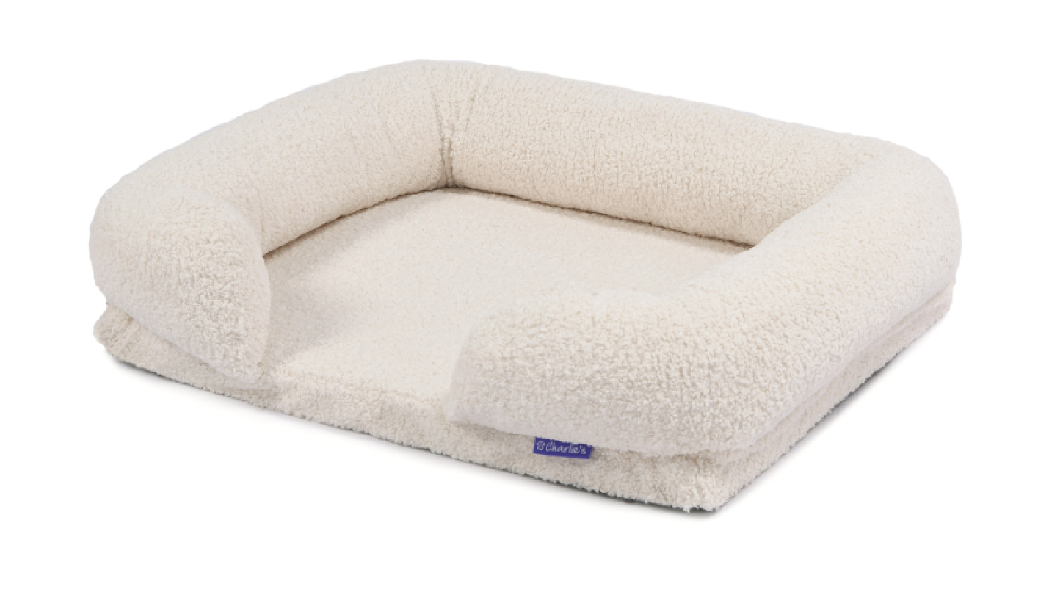 Charlie's Memory Foam Teddy Fleece Pet Bed with Bolsters Medium - Cream
