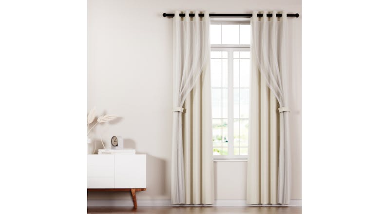 Artiss Multi-Layer Eyelet Sheer Curtains with Blackout Lining 132 x 274cm 2pcs. - Beige