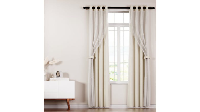 Artiss Multi-Layer Eyelet Sheer Curtains with Blackout Lining 132 x 304cm 2pcs. - Beige