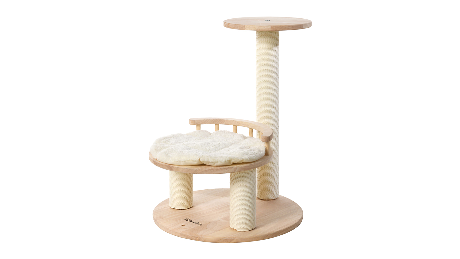 Charlie's "Stellar" Wooden Dual Tier Cat Scratcher & Tree 64cm - Cream