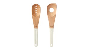 Gourmet Kitchen Wooden Spoon Set with Rubberised Handles 2pcs. - White