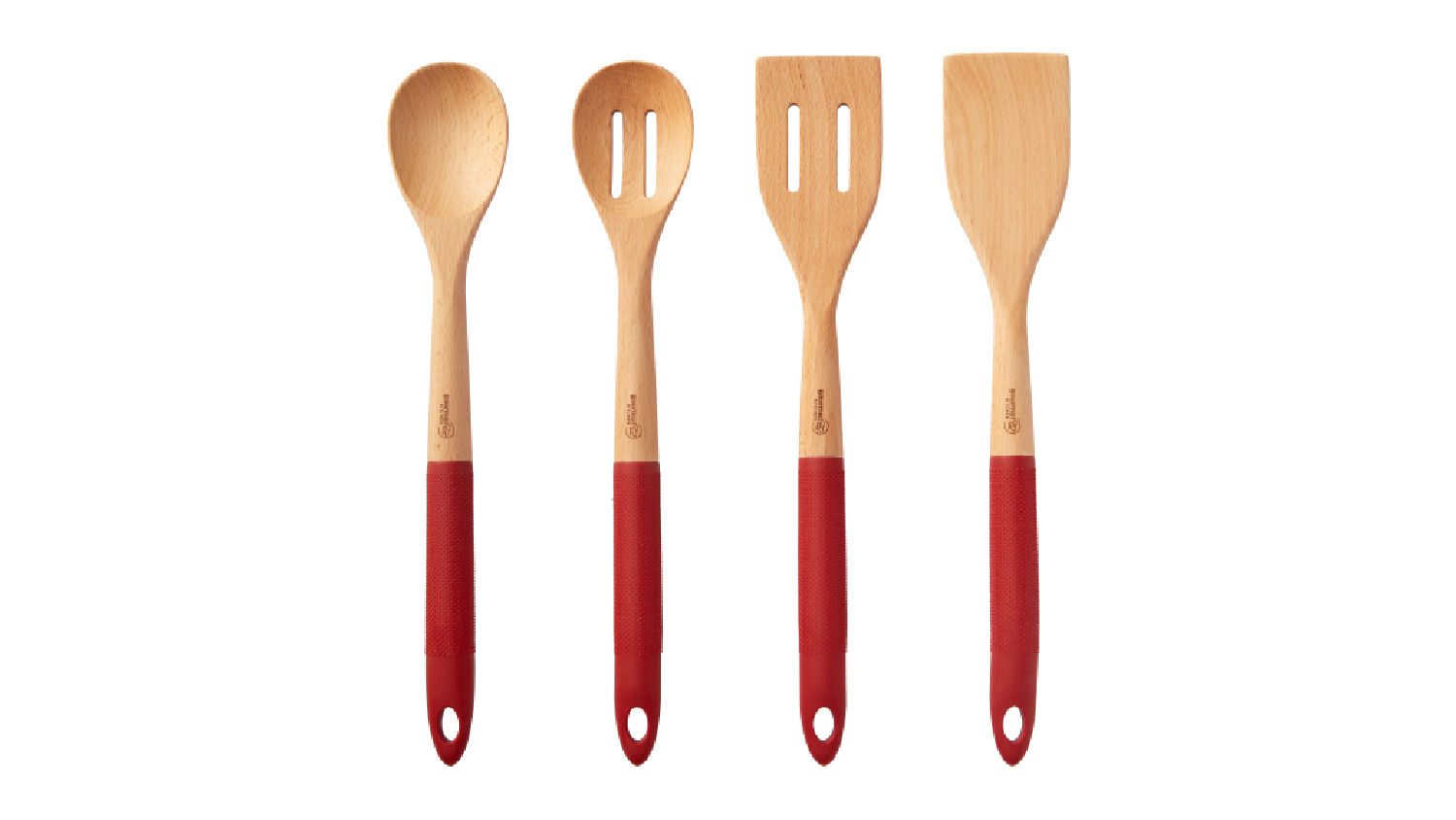 Gourmet Kitchen Wooden Spoon Set with Rubberised Handles 4pcs. - Red