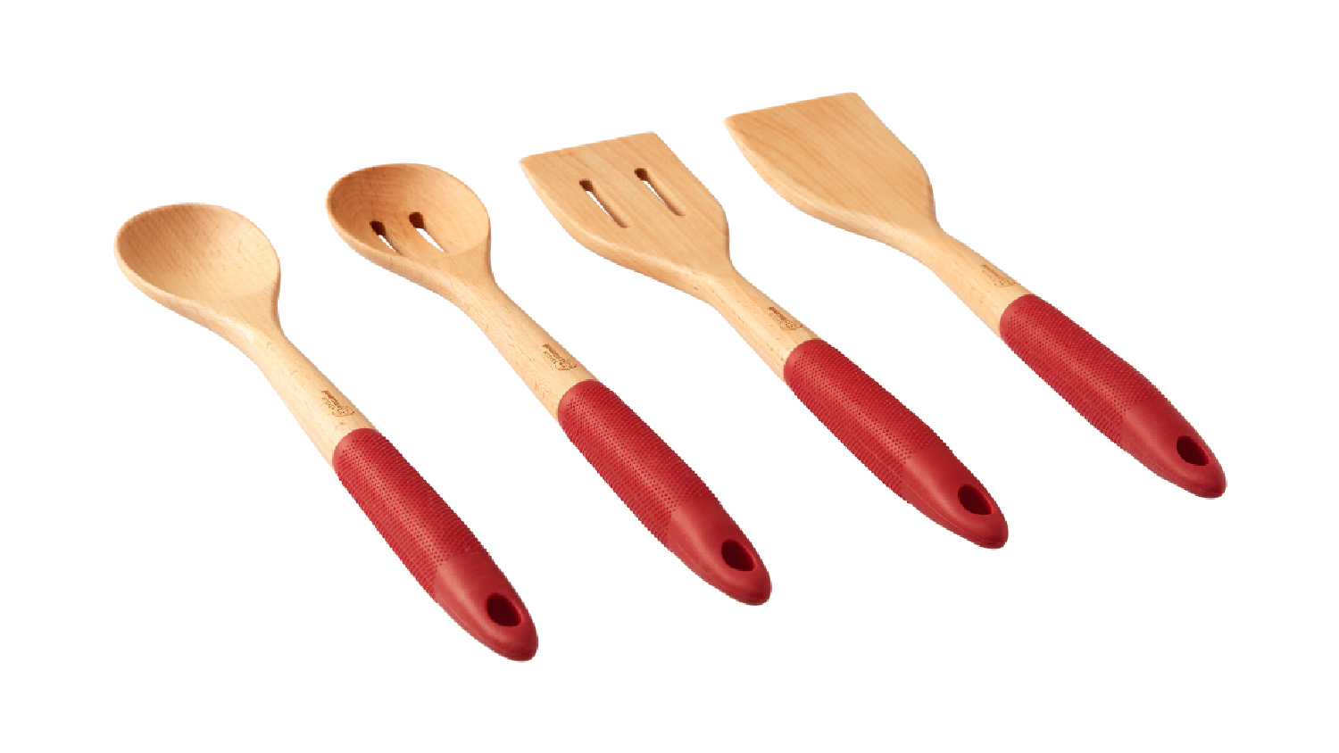 Gourmet Kitchen Wooden Spoon Set with Rubberised Handles 4pcs. - Red
