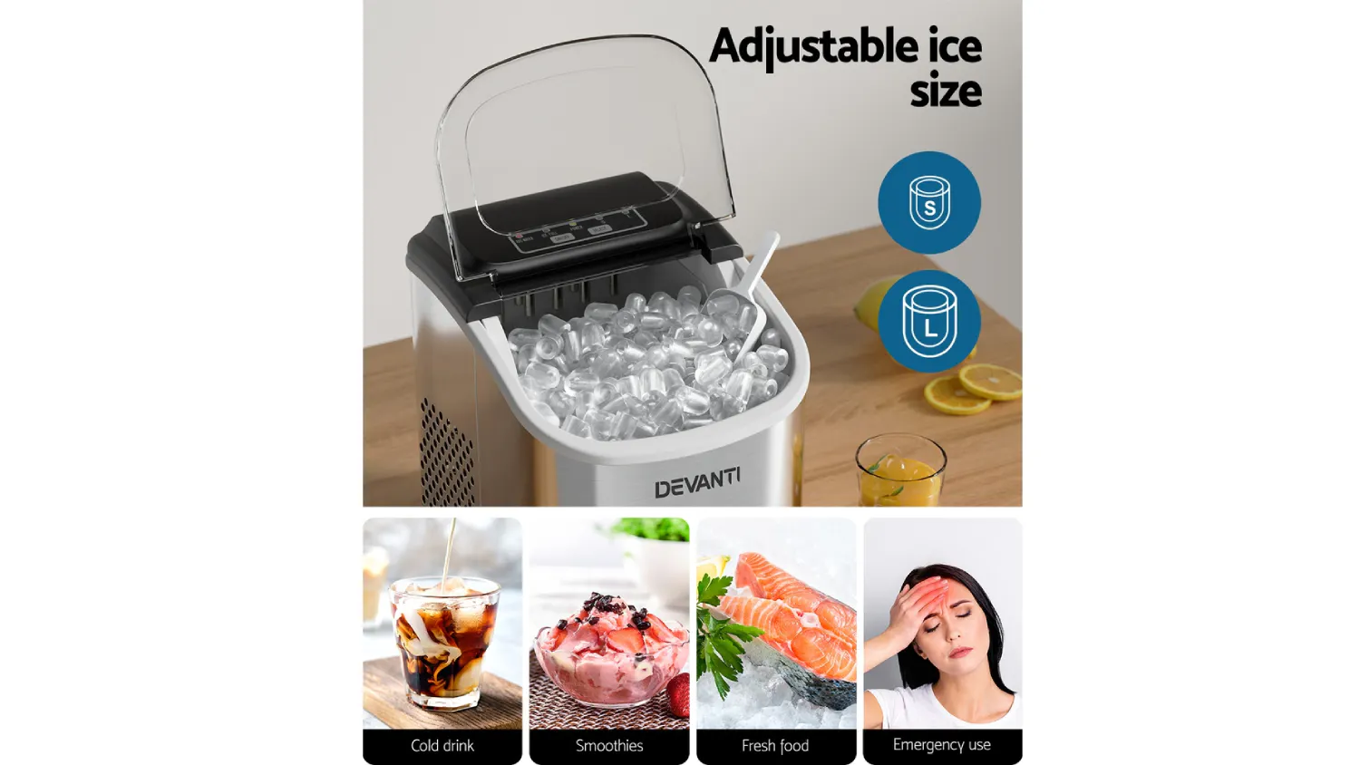 Devanti Benchtop Ice Maker 1.3L - Stainless Steel | Harvey Norman New ...