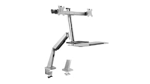 Konic Dual Monitor Desk Mount with Keyboard & Mouse Shelf, Tri-Point Articulation