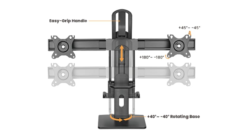 Konic Dual Screen Monitor Lift with Tri-Point Articulation, Read CPU Mount, Cable Management