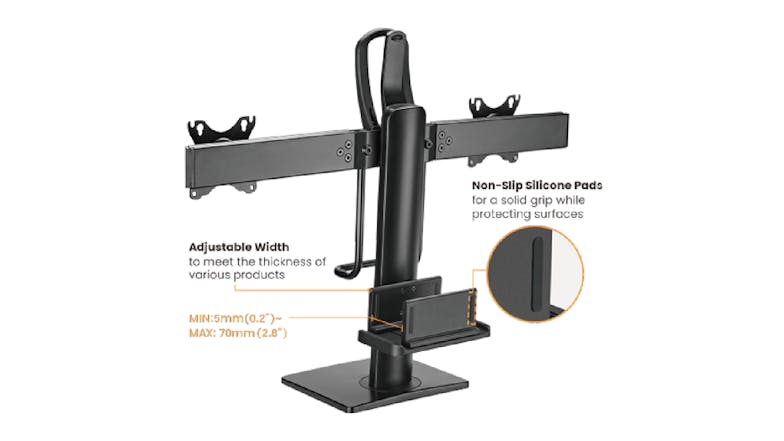 Konic Dual Screen Monitor Lift with Tri-Point Articulation, Read CPU Mount, Cable Management