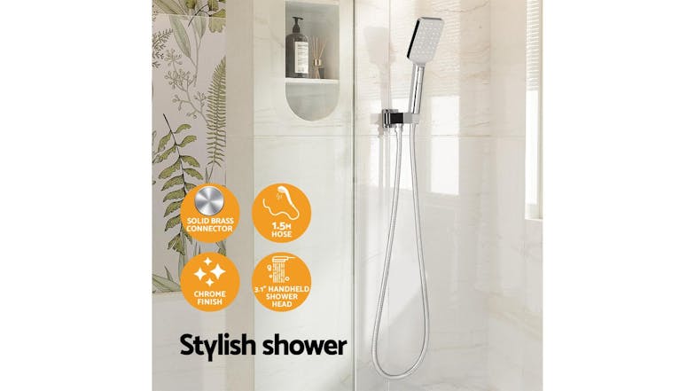 Cefito Square Handheld Shower Head & Hose Hardware 8cm/1.5m - Chrome Silver