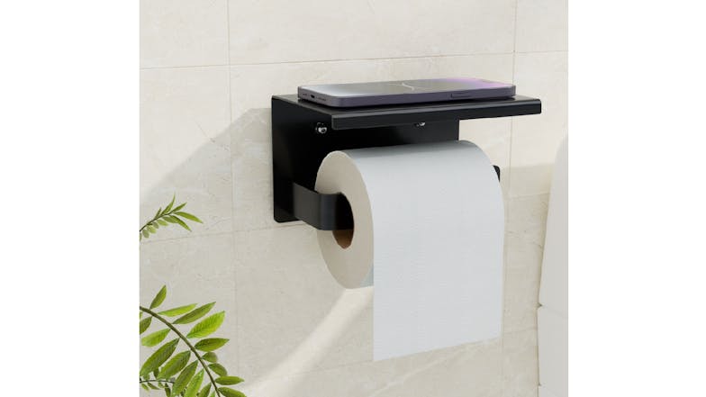 Cefito Modern Toilet Paper Roll Holder with Shelf - Matte Black