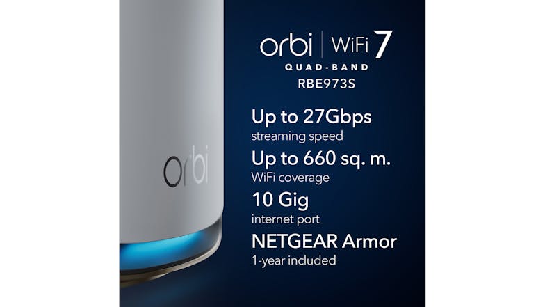 Netgear Orbi RBE973S BE27000 Quad-Band Mesh Wi-Fi 7 System - 3 Pack (White)