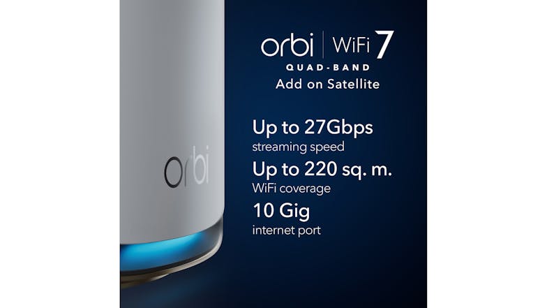 Netgear Orbi RBE970 BE27000 Quad-Band Mesh Wi-Fi 7 Add-On Satellite - White