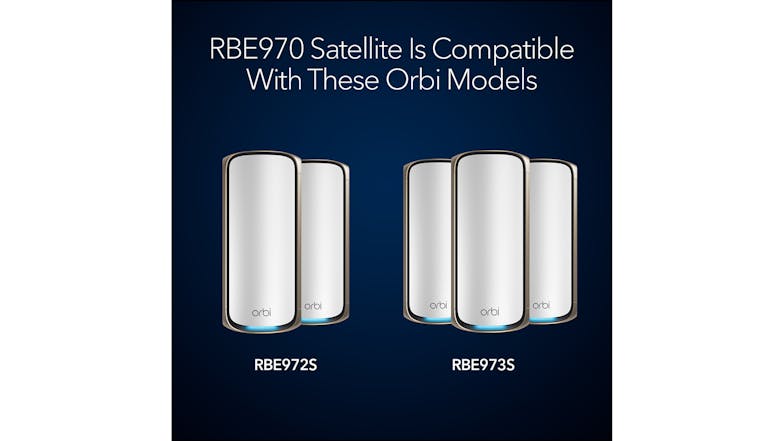 Netgear Orbi RBE970 BE27000 Quad-Band Mesh Wi-Fi 7 Add-On Satellite - White