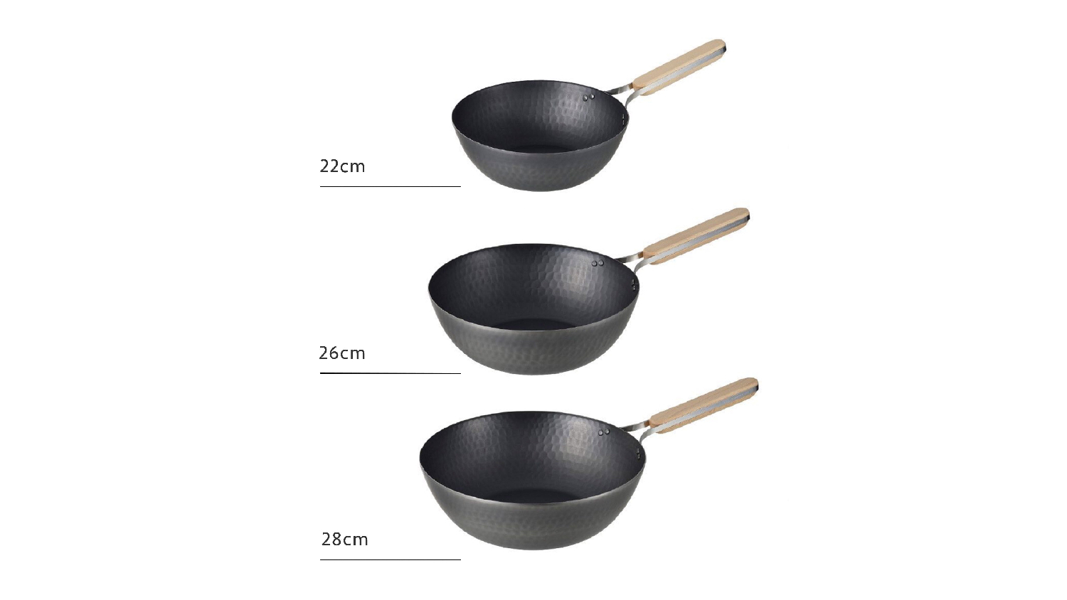 Enzo Blue Steel Professional Wok with Wooden Handle 22cm