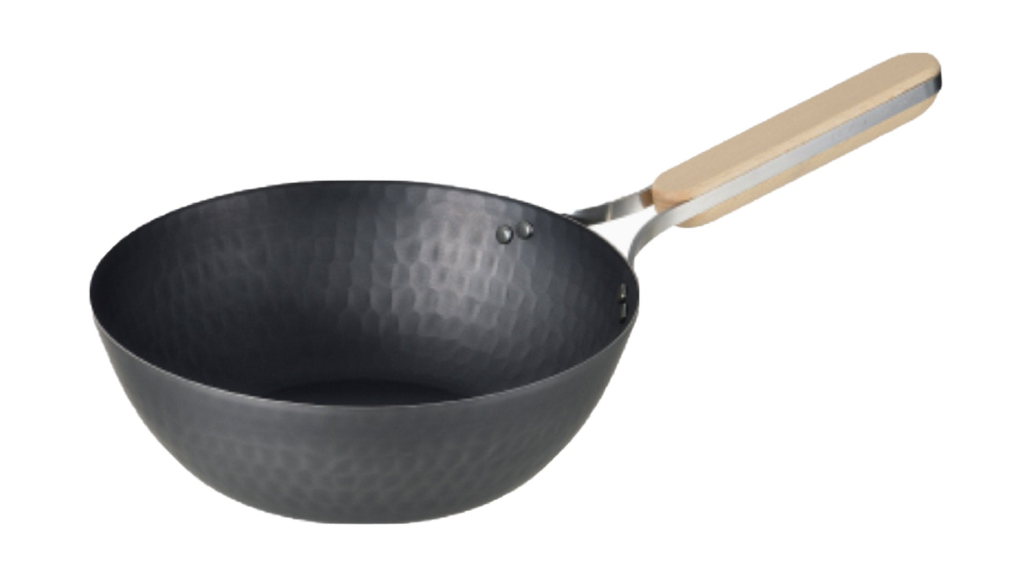 Enzo Blue Steel Professional Wok with Wooden Handle 28cm