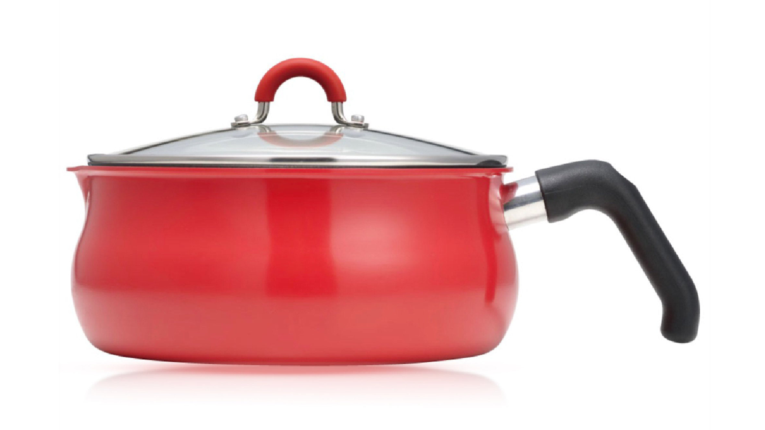 ToMay Induction Compatable Multi-Purpose Cooking Pan with Lid, Handle 1.5L - Red