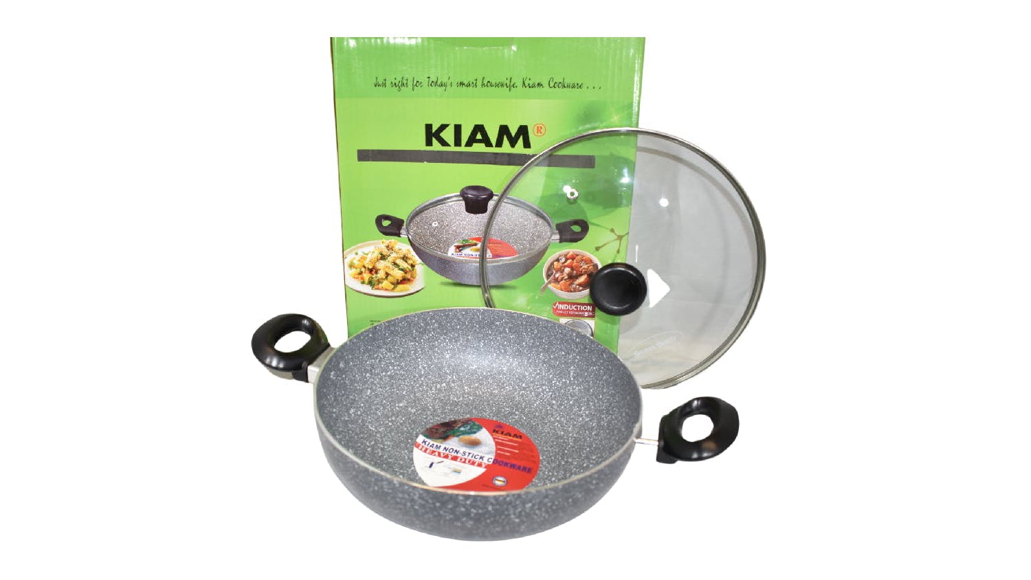 Kiam Heavy Duty Non-Stick Wok Frypan with Glass Lid 26cm