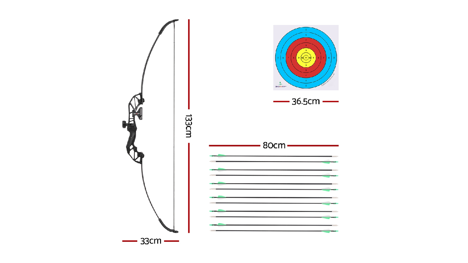 Everfit Beginner Suitable Fiberglass Bow & Arrow Set 55lb Draw Weight - Green