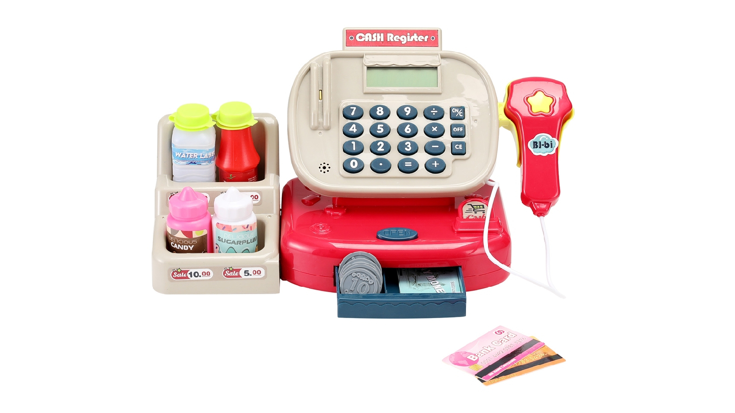 Keezi Kids Electronic Cash Register Play Set with Play Money, Produce, Scanner