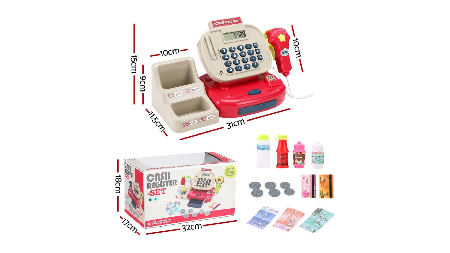 Keezi Kids Electronic Cash Register Play Set with Play Money, Produce, Scanner