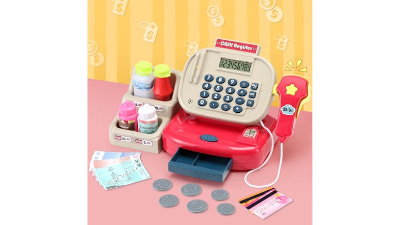 Keezi Kids Electronic Cash Register Play Set with Play Money, Produce, Scanner